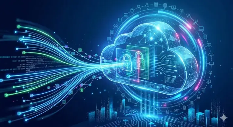 Diagram of an enterprise database being replicated from an on-premise data center to the cloud without downtime