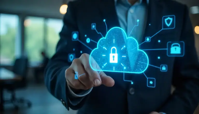 Business professional reviewing cloud security risks