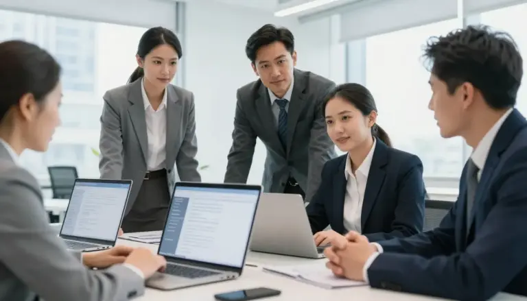 Executive business team discussing cloud compliance